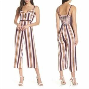 Faithfull the Brand Scout Linen Jumpsuit Mirielle Colorful Stripes Sz 6